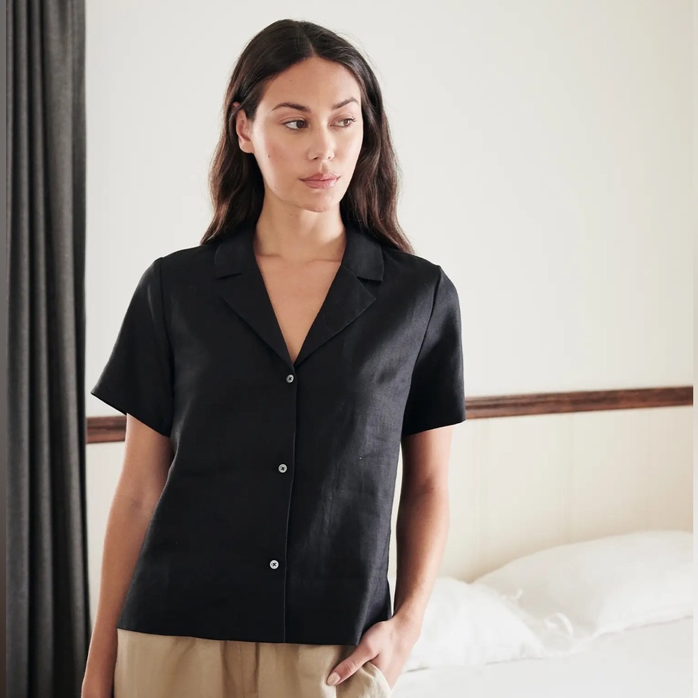Quince 100% European Linen Short Sleeve Shirt - Black